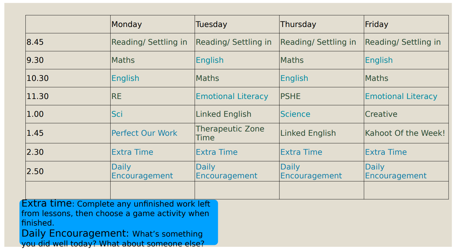 Timetable